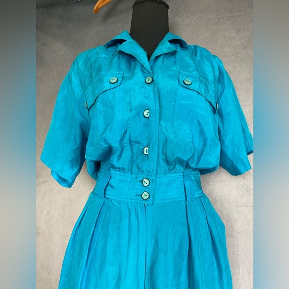 GORGEOUS vintage cerulean blue 80s jumpsuit size small/medium - Picture 5 of 11